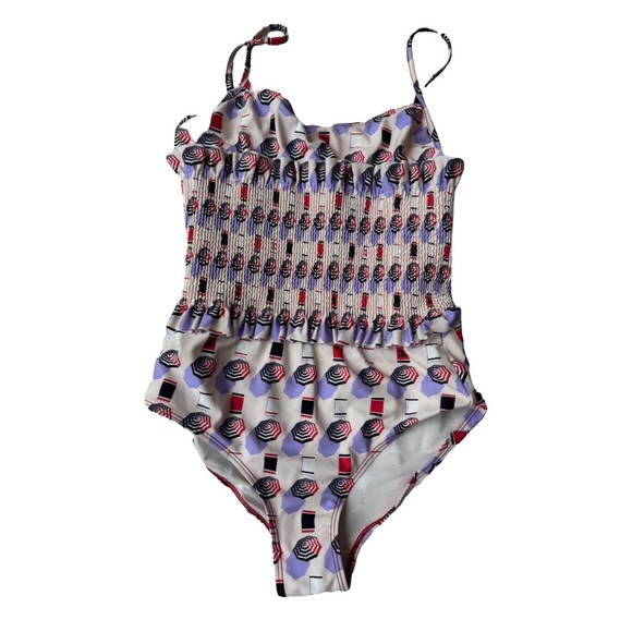 Authentic CHANEL One Piece Swimsuit with Smocked Bodice comes with pouch, tag - Picture 1 of 7